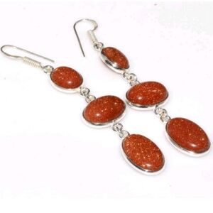 Goldstone Gemstone 925 Sterling Silver Handmade Drop Dangle Earrings